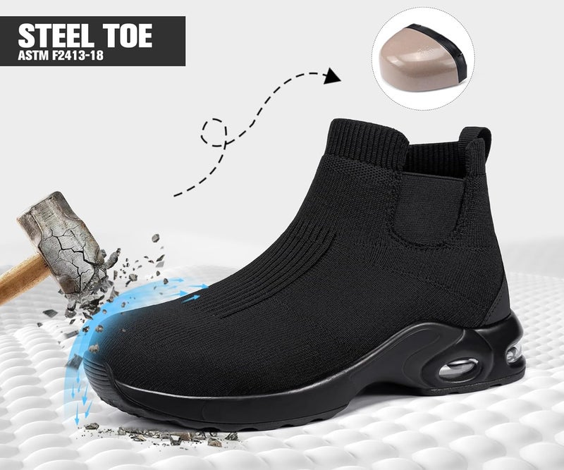 LARNMERN Steel Toe Shoes for Men Women Water Resistant Work Boots Non Slip Safety Sneakers Slip On Industrial Air Cushion Chelsea Boots - Image 3